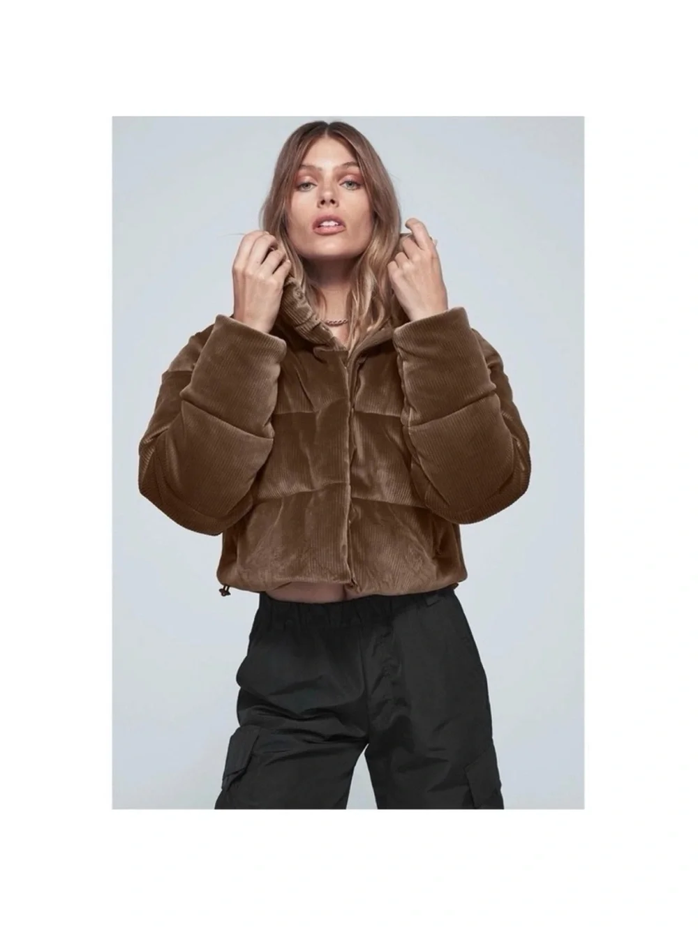 NWT RARE ALO Gold Rush Puffer Crop Ribbed Jacket in Hot Cocoa - M